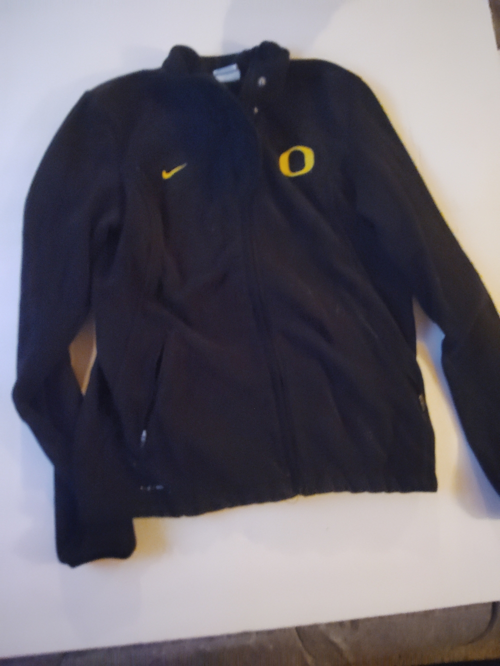 Nike Black Zip-Up Fleece Jacket with Yellow 'O' Logo
